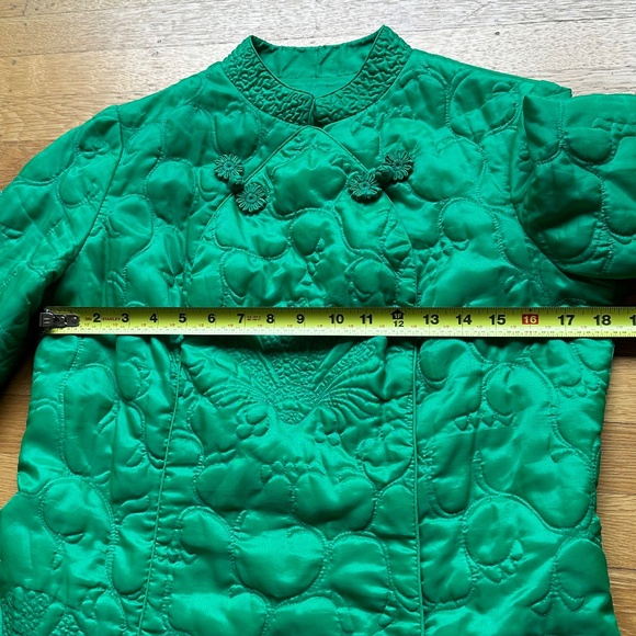 VINTAGE Unbranded Quilted Zip Front Robe Mandarin Collar Pockets, Green | Sz S/M - Picture 10 of 16